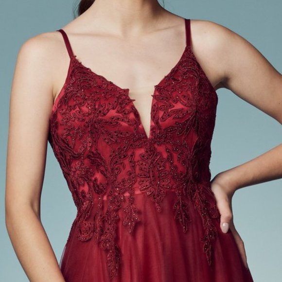 NEW BURGUNDY OFF THE SHOULDER LONG A-LINE DRESS WITH FLUFFY SKIRT AND ZIP NXR357 - Picture 5 of 7